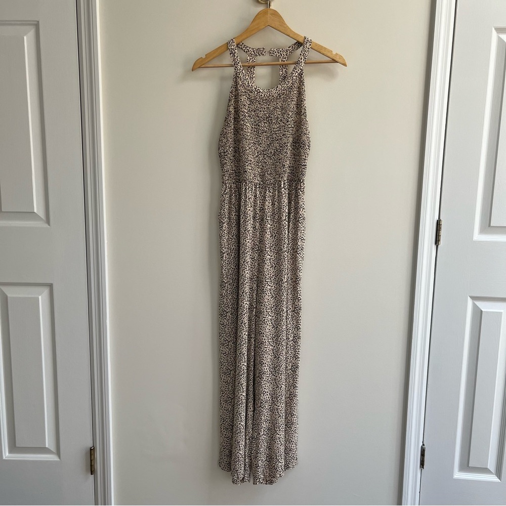 Jessica Simpson Cream and Black Speckled Halter Jumpsuit